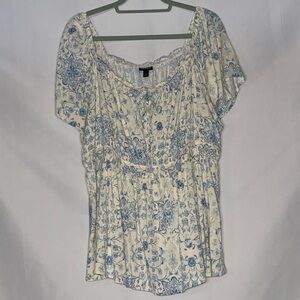 Torrid Women’s Blue Floral Flutter Sleeve Smocked Chiffon Size 3 (22/24W) EUC